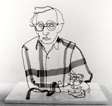 Figurative wire sculpture of film director, Woody Allen