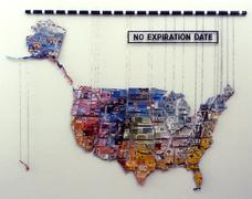 Wire sculpture map of the USA with coupons